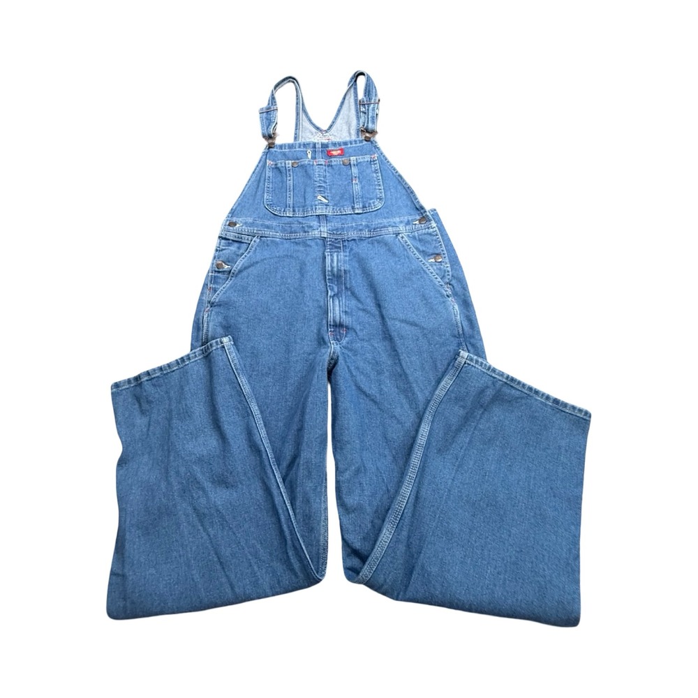 Dickies Overalls Mens 34x30 Blue Denim Wide Leg Bib Workwear Western